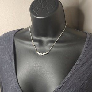 Vintage Emmons Silver Tone Cute Little Necklace With Clear Rhinestones 15.5 Inch